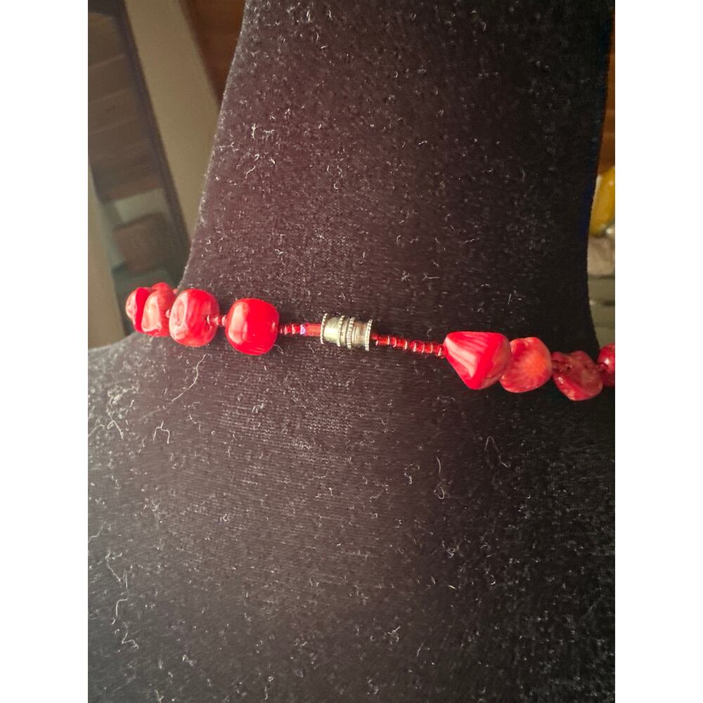 Handcrafted Red Shell and Bead Necklace – Natural Polished Finish - Picture 3 of 4